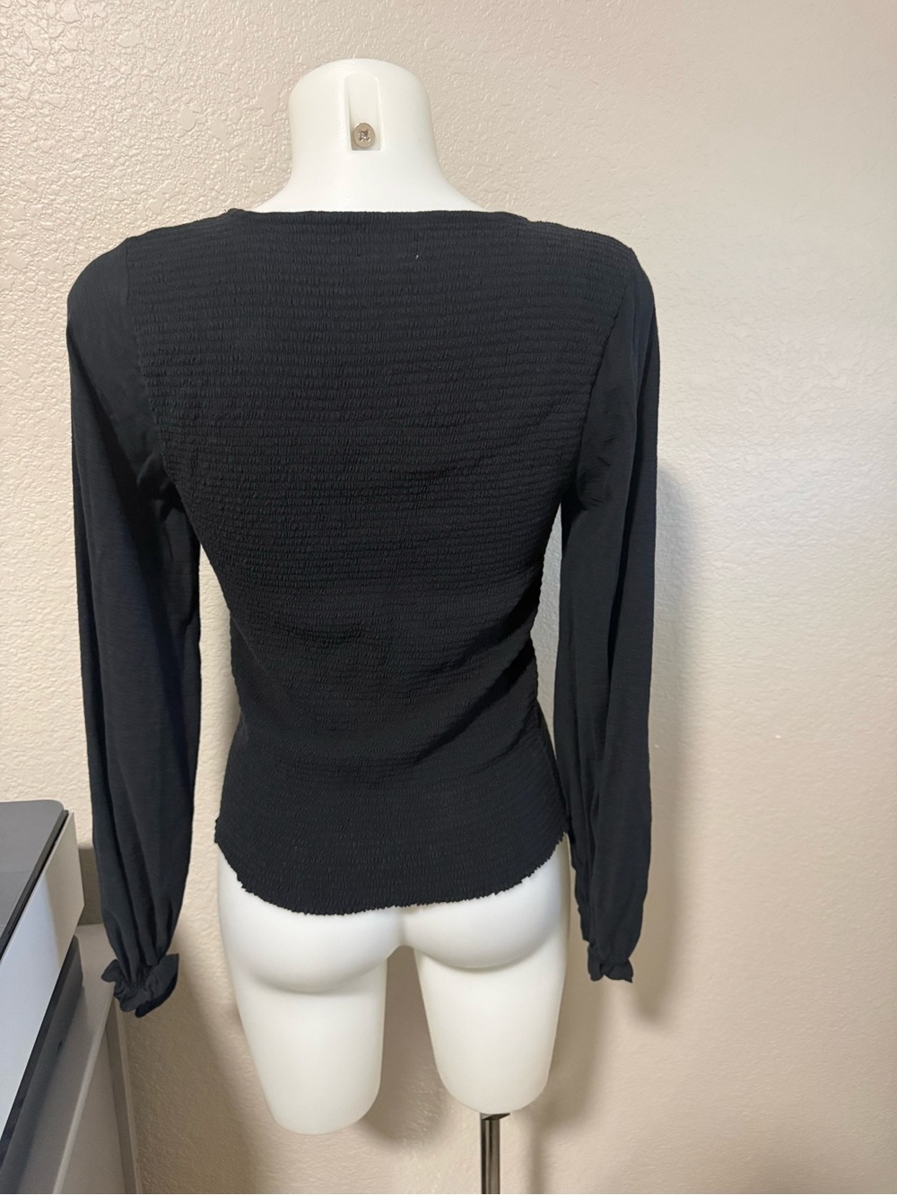 Women's Nation LTD Bunny Smocked Black Long Sleeve Scoop Neck Top - Picture 3 of 7